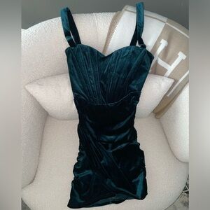 Emerald Velvet Corset Sweetheart Ruched Dress